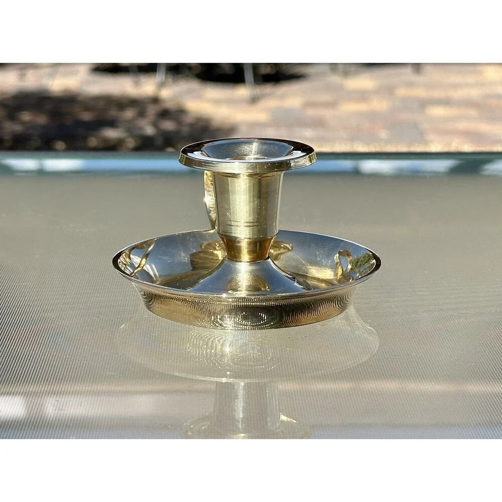 Solid Brass Chamberstick Candle Holder Finger Loop Drip Pan Made In India